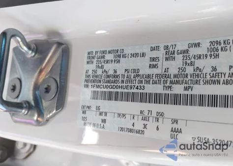 2017 Ford Escape Se z USA, uszkodzony, nr VIN 1FMCU0GD0HUE97433